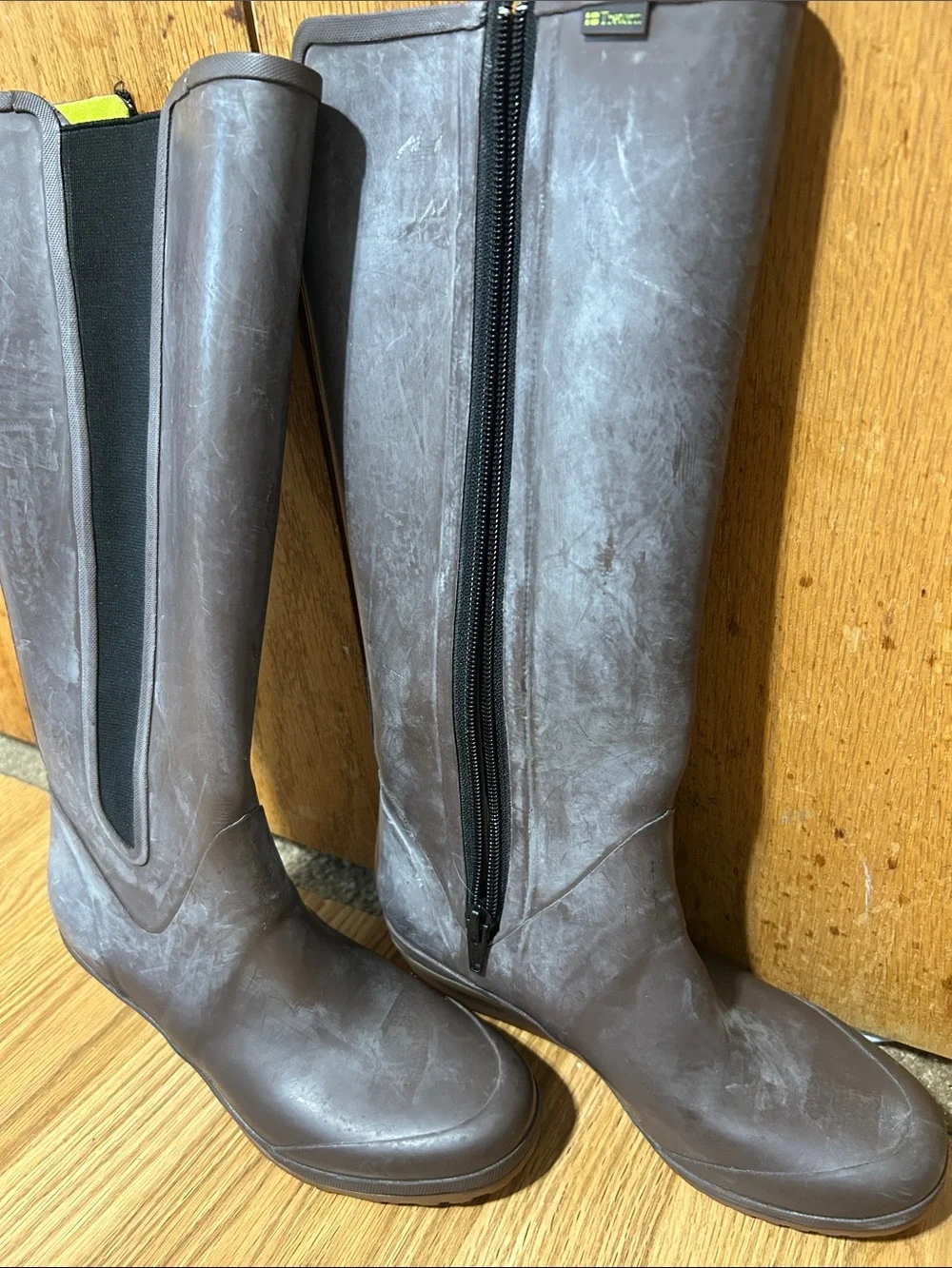 Tretorn Gray Over-the-Knee Rubber Riding Boots with Black Elastic Panels